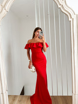 Long red pompous dress