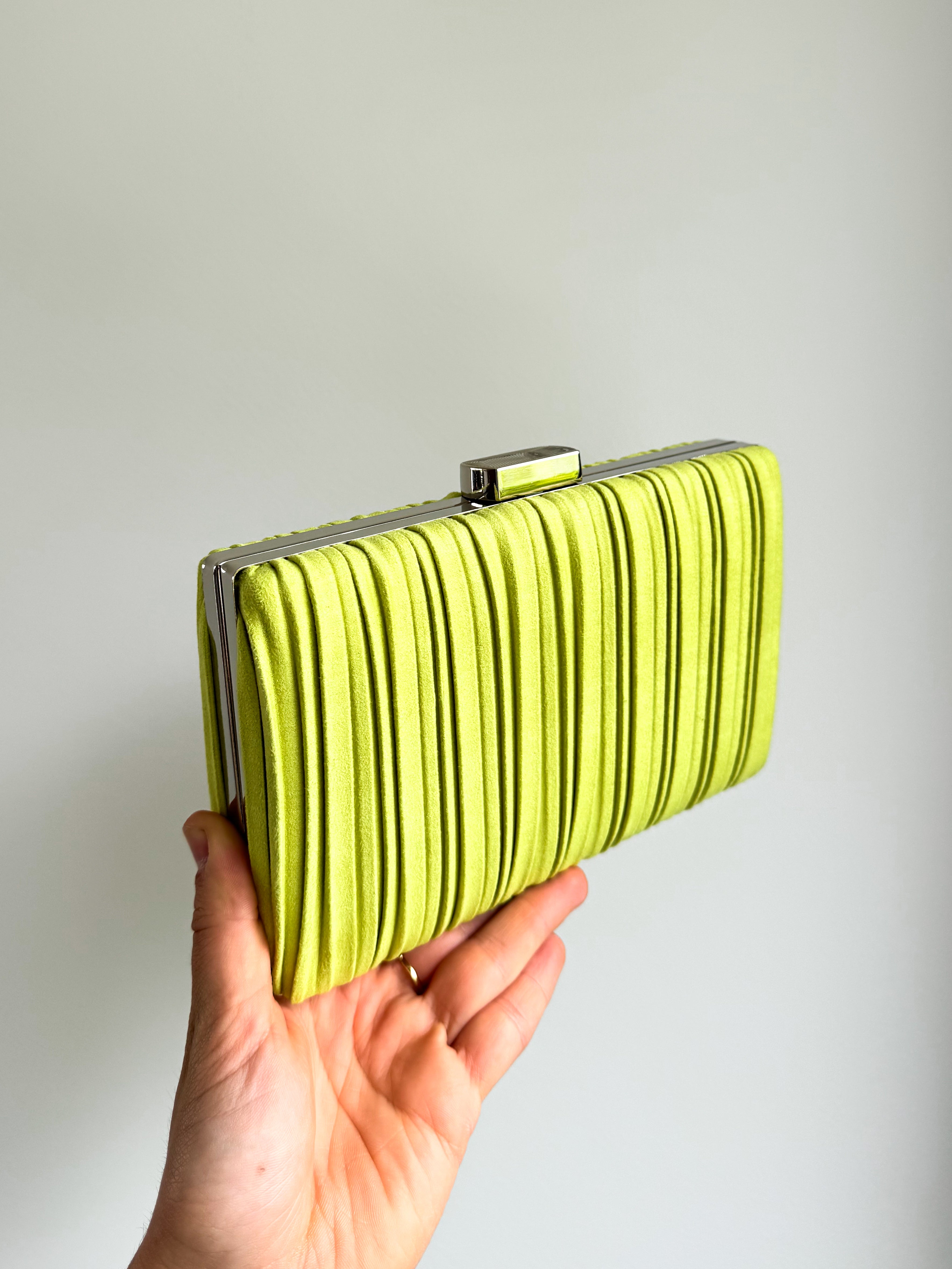 Lime embossed suede clutch