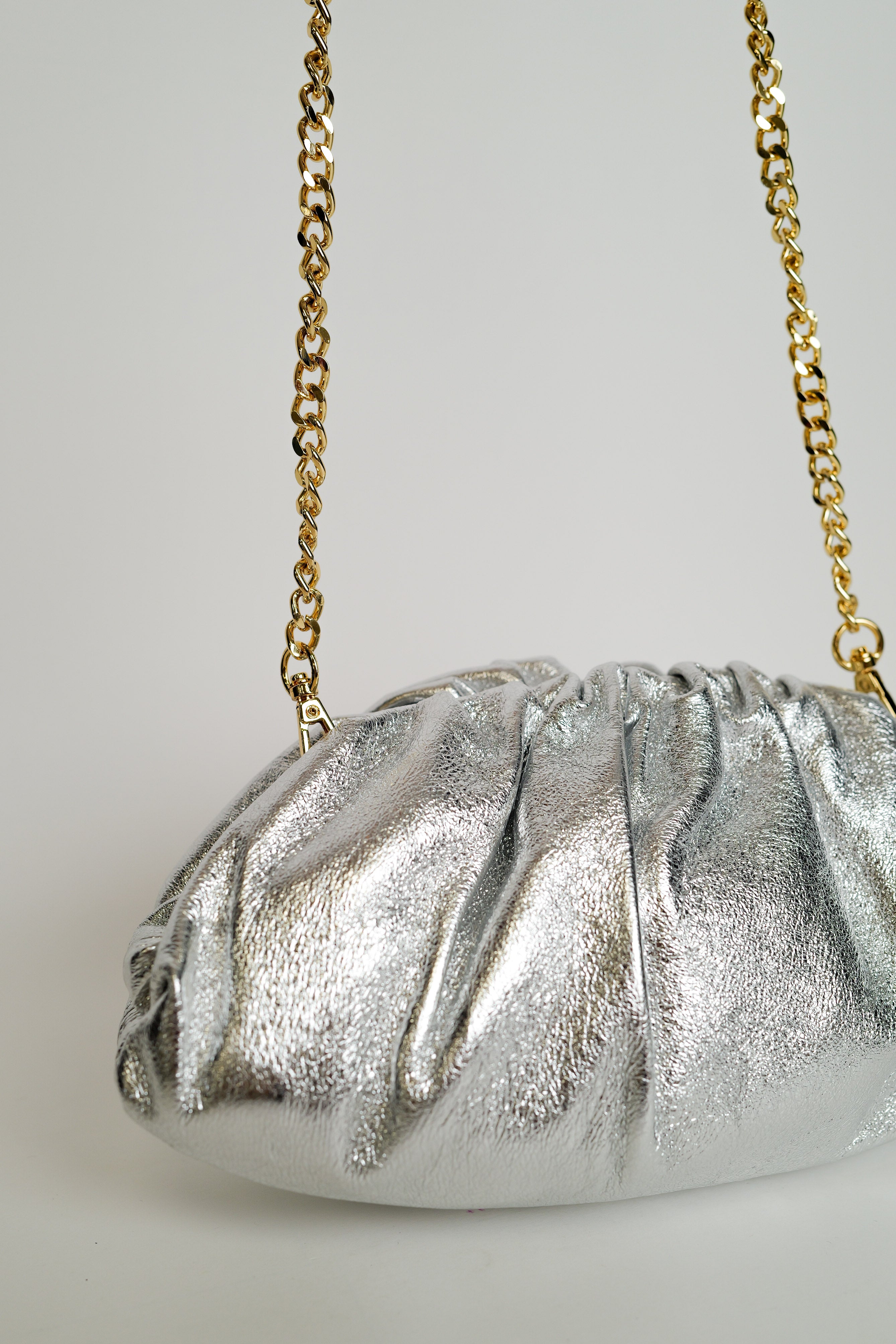 Silver leather clutch