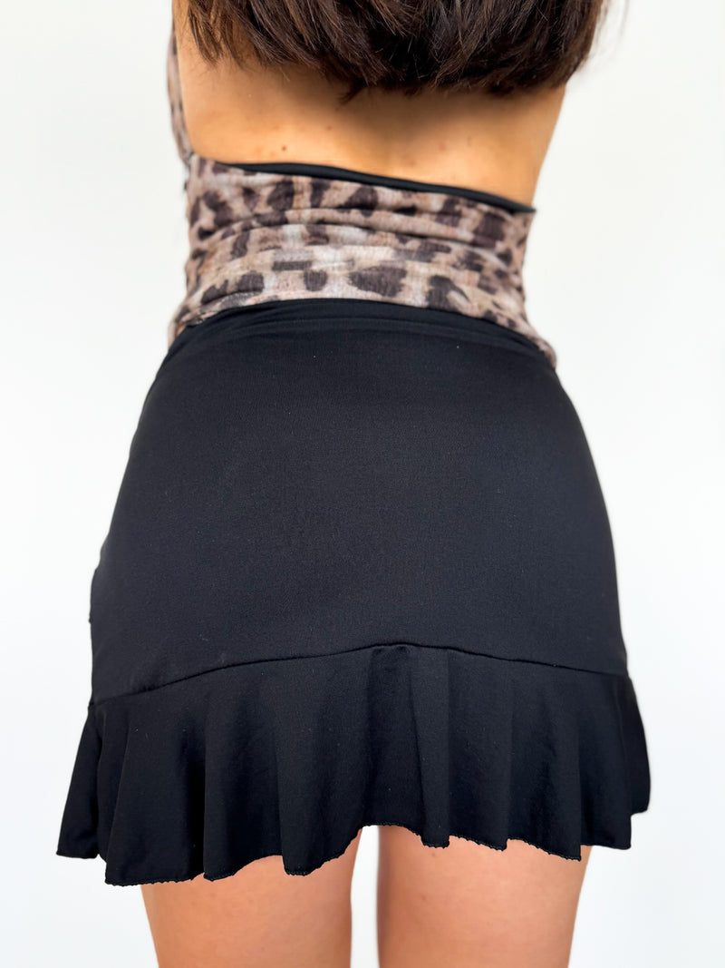 Black mini gathered skirt