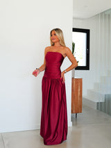 Burgundy interlaced satin word dress