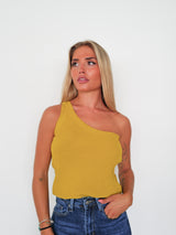 Mustard assimilated ribbed top