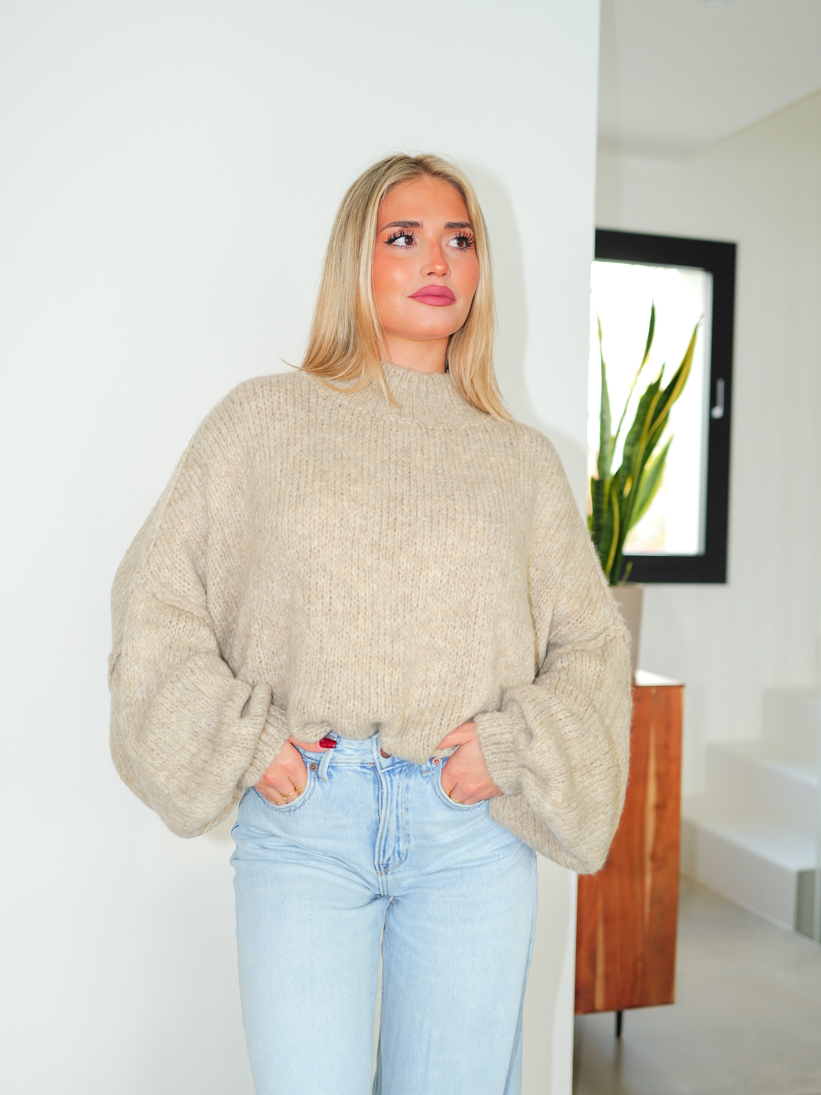 Oversize beige knitted sweater