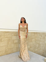 Corset dress with golden rhinestones peak