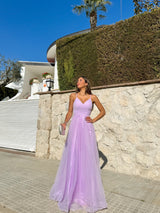 Lilac tulle spaghetti straps dress