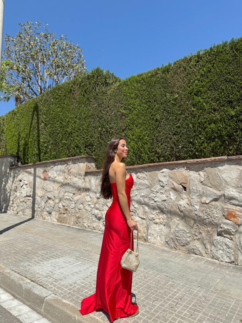 Red bandeau dress