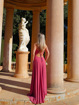 Coral ruffled halter peak dress