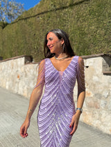 Lilac mermaid pearl neckline dress