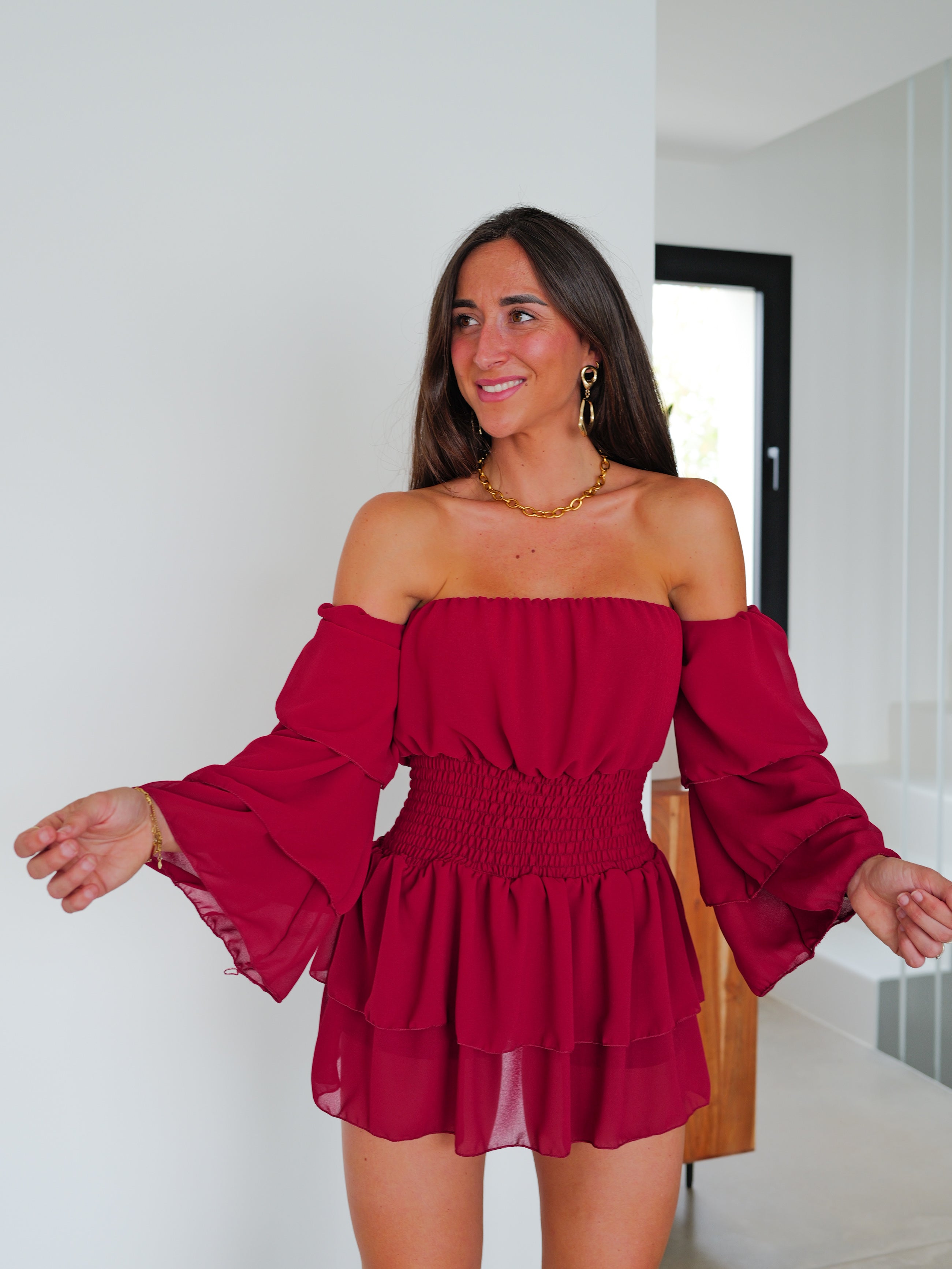 Romantic burgundy mini jumpsuit