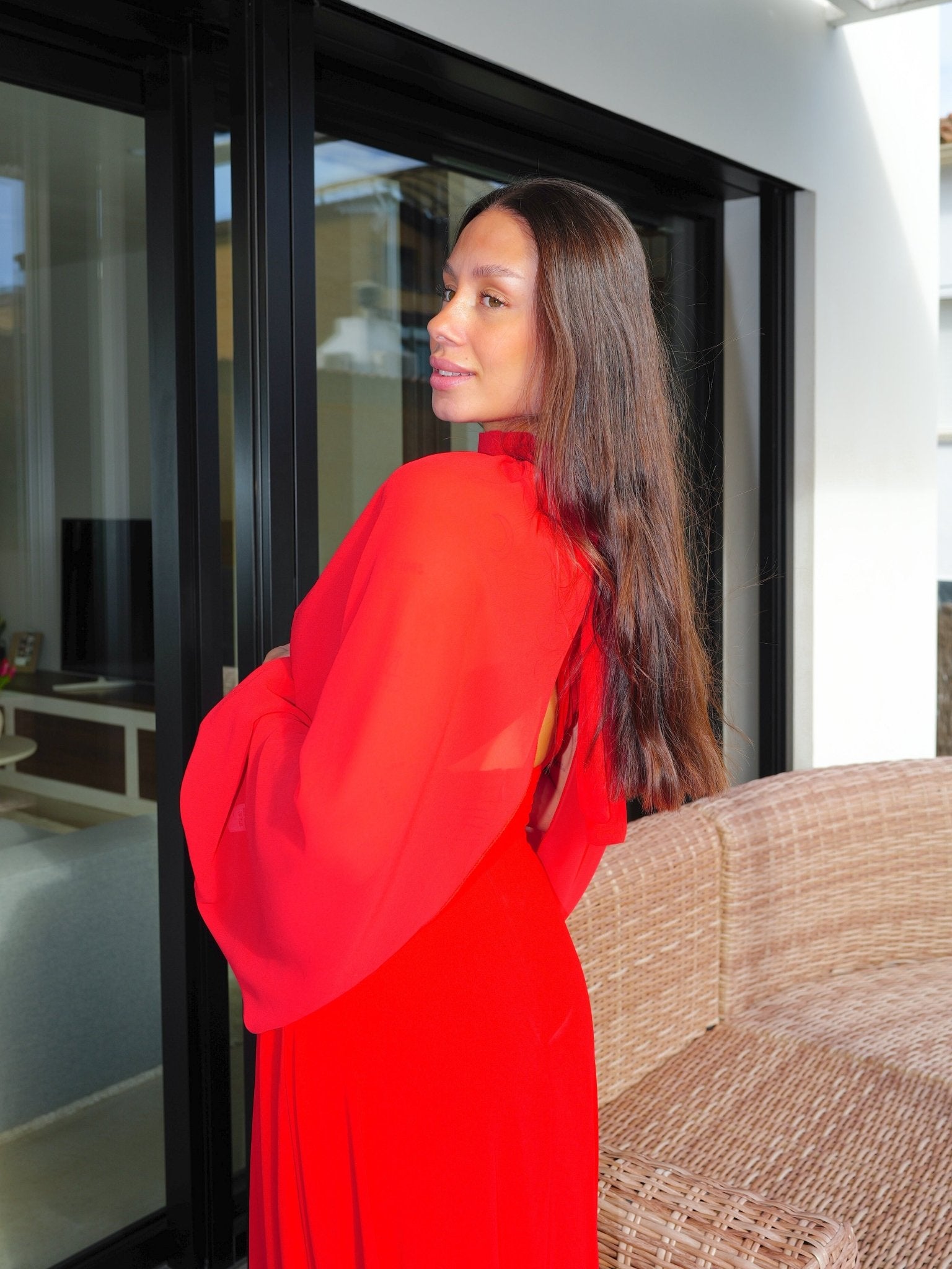 Shawl sleeves cape red bow