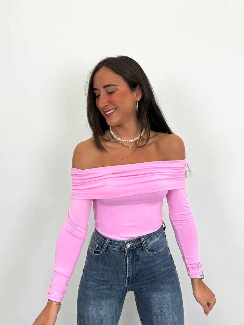 Pink bardot neckline bodysuit