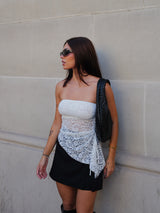 Asymmetrical white lace top