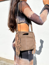 Smooth leather bag taupe bangs