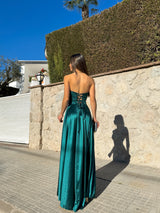 Strapless dress satin satin petroleum