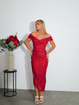 Vestido glitter banda midi rojo