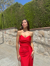 Red bandeau dress