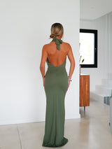 Olive tulle waterfall dress