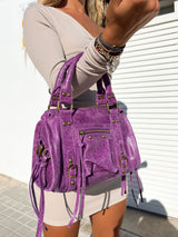 Violet matte leather buckles bag