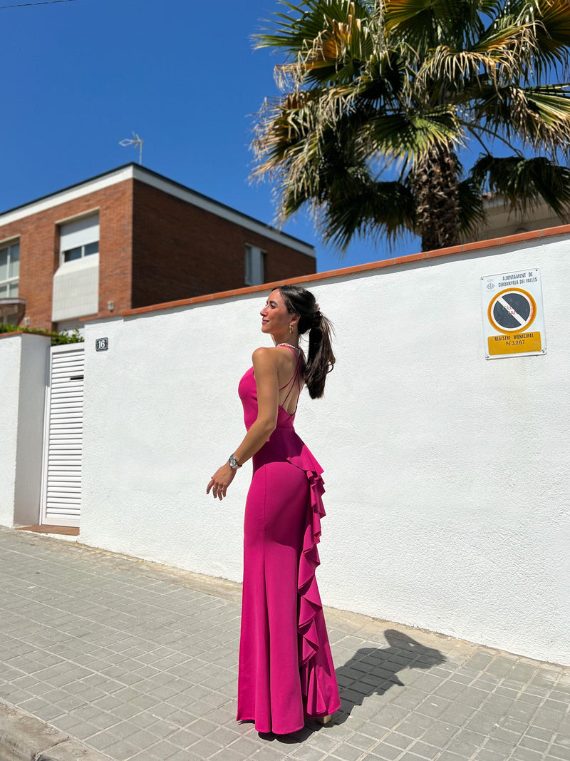 Fuchsia long tail dress