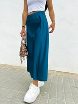 Petrol satin midi skirt