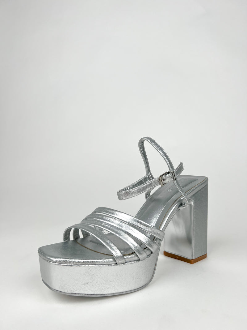 Silver banded platform sandal