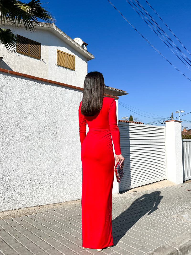 Long red knot dress