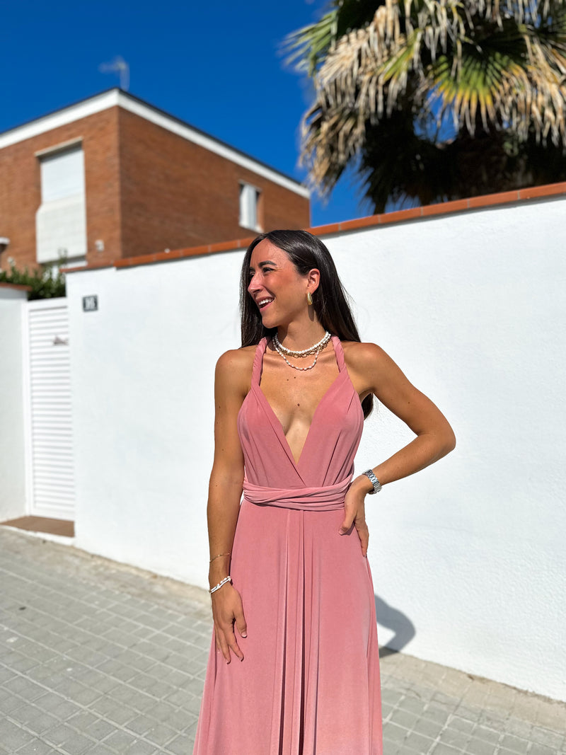 Long multi pink dress