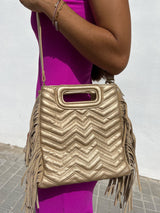 Gold zigzag fringed handbag