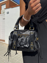 Matte leather buckles bag black