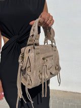 Beige matte leather buckles bag