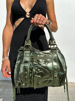 Vegan green maxi buckles bag