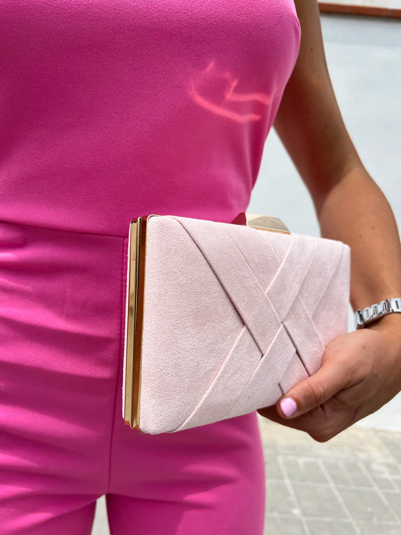 Pink braided clutch