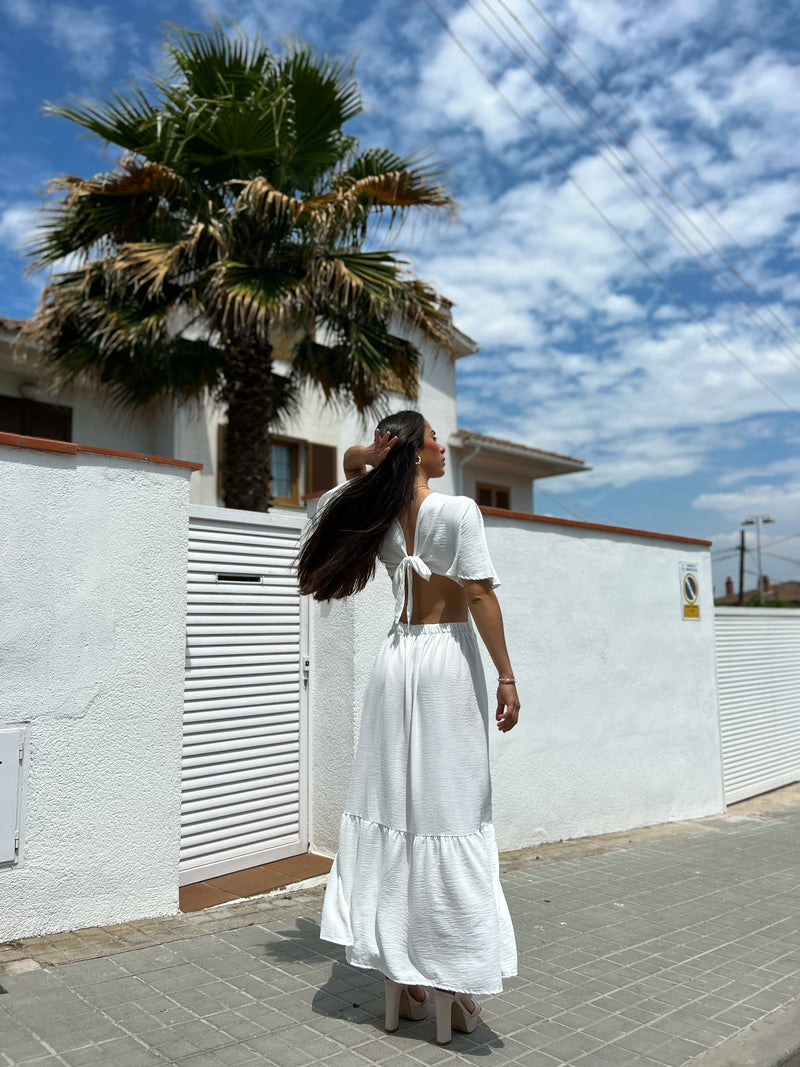 White linen effect ring dress