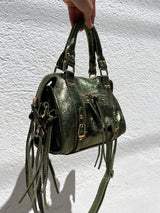 Khaki shiny leather buckles bag