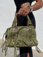 Khaki matte leather buckles bag