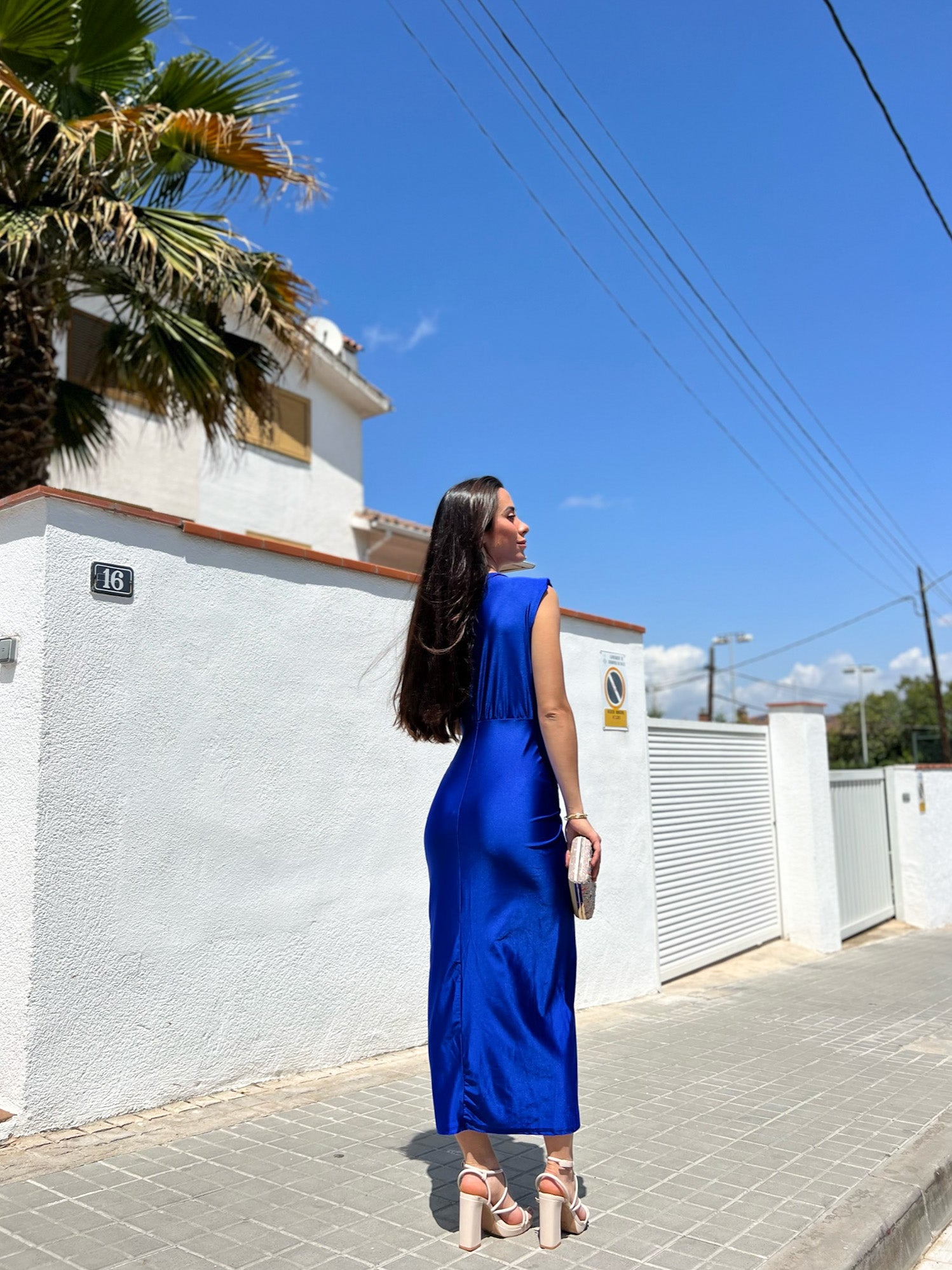 Blue bow neckline dress