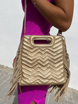 Gold zigzag fringed handbag