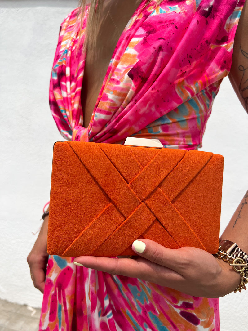 Orange braided clutch