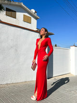 Long red knot dress