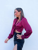 Bordeaux satin lace blouse