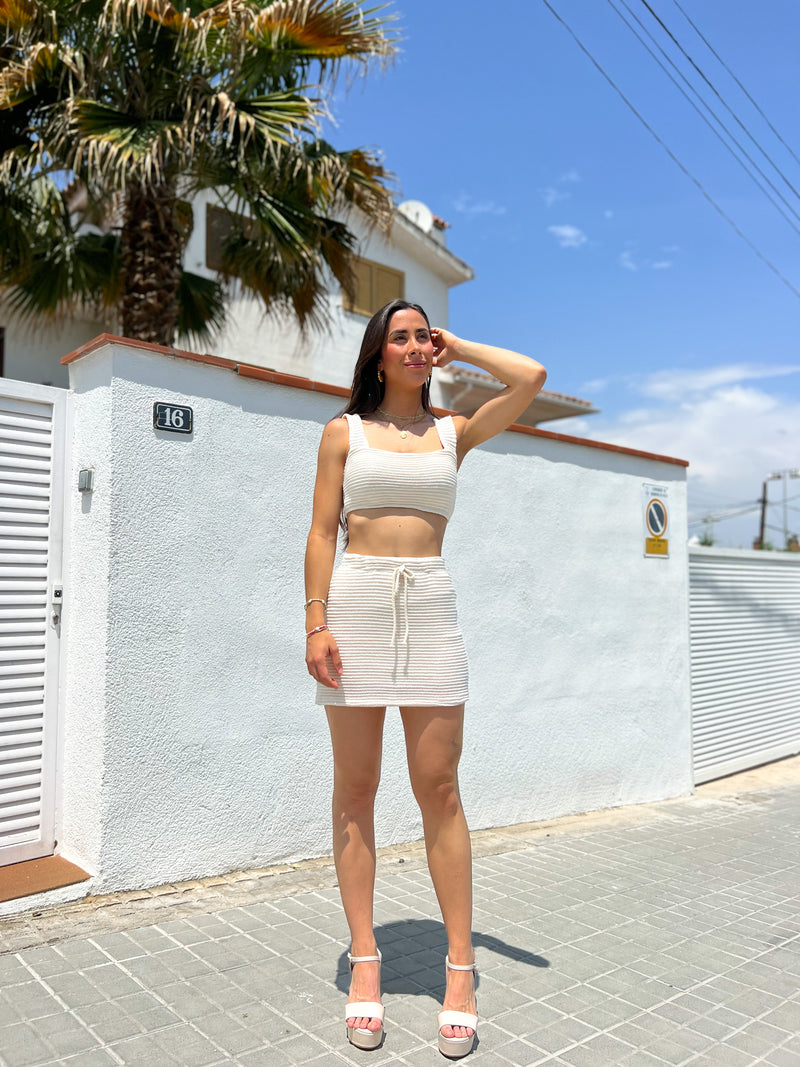 Beige crochet skirt set