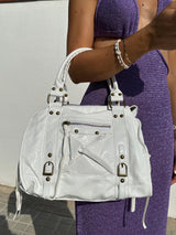 White vegan maxi buckle bag