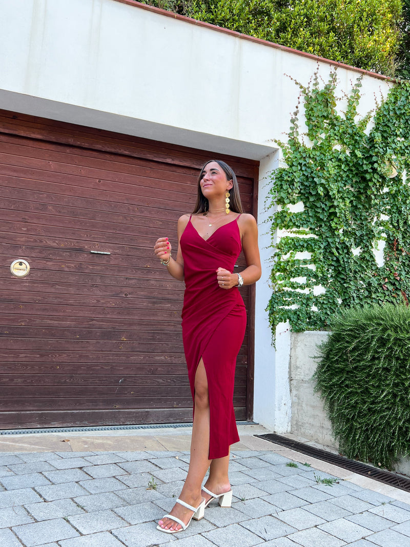 Burgundy midi straps dress