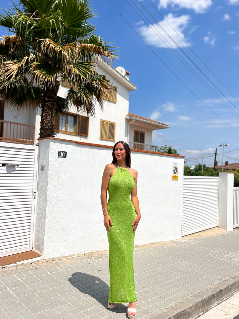 Green knit halter dress