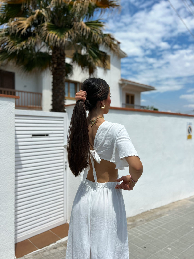 White linen effect ring dress