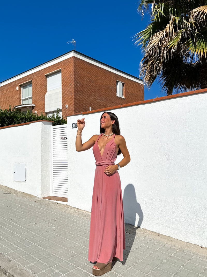 Long multi pink dress