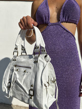 White vegan maxi buckle bag