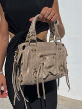 Beige matte leather buckles bag