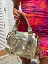 Gold glitter leather buckles bag