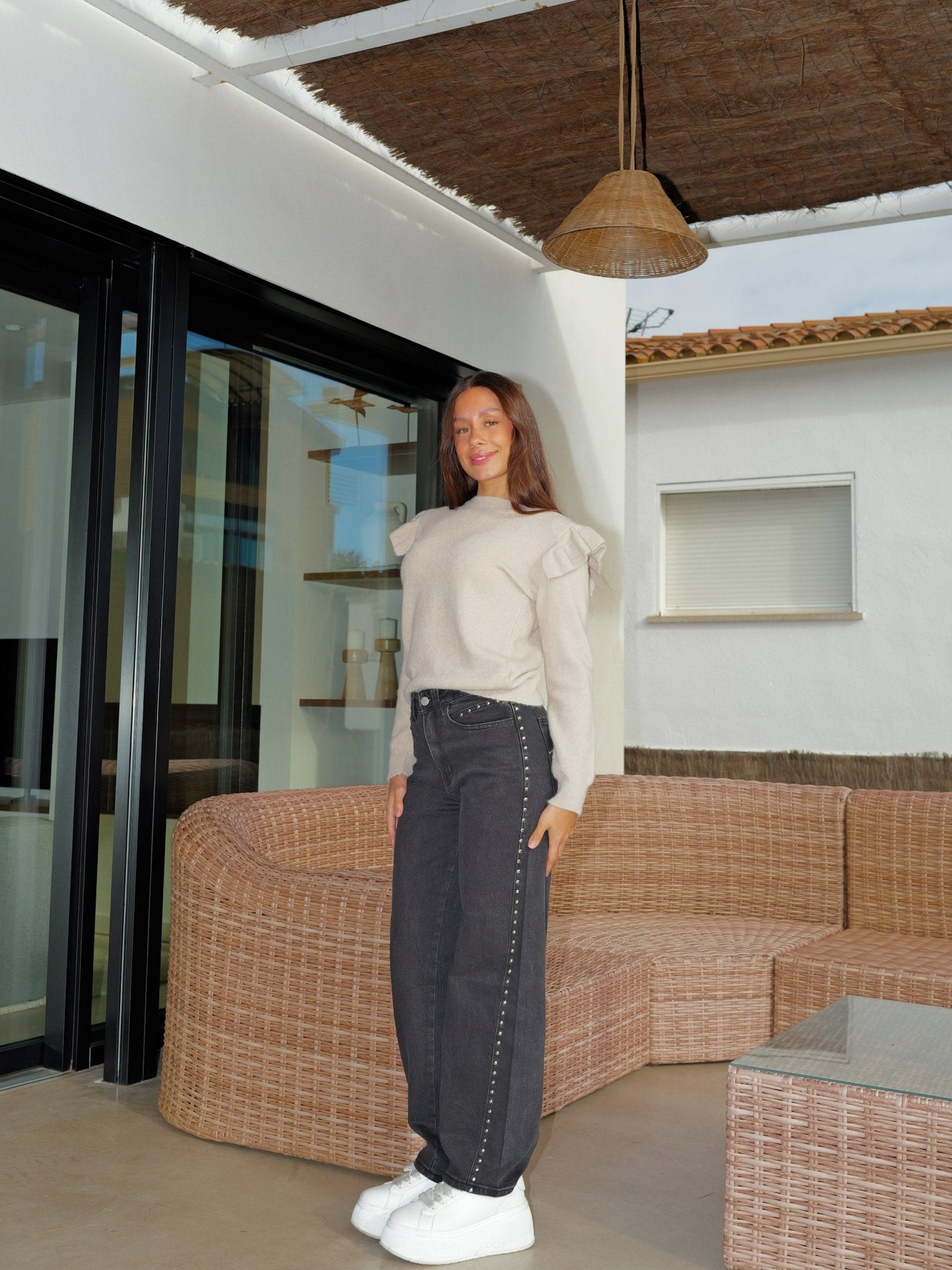 Tan ruffled shoulder sweater - Sorellas The Brand Barcelona S.L.